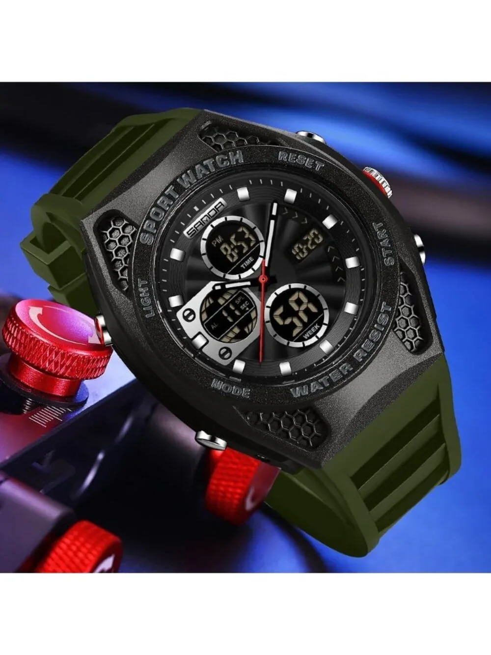 Men's Army Green Analog Quartz Electronic Military Multifunction Digital Watch